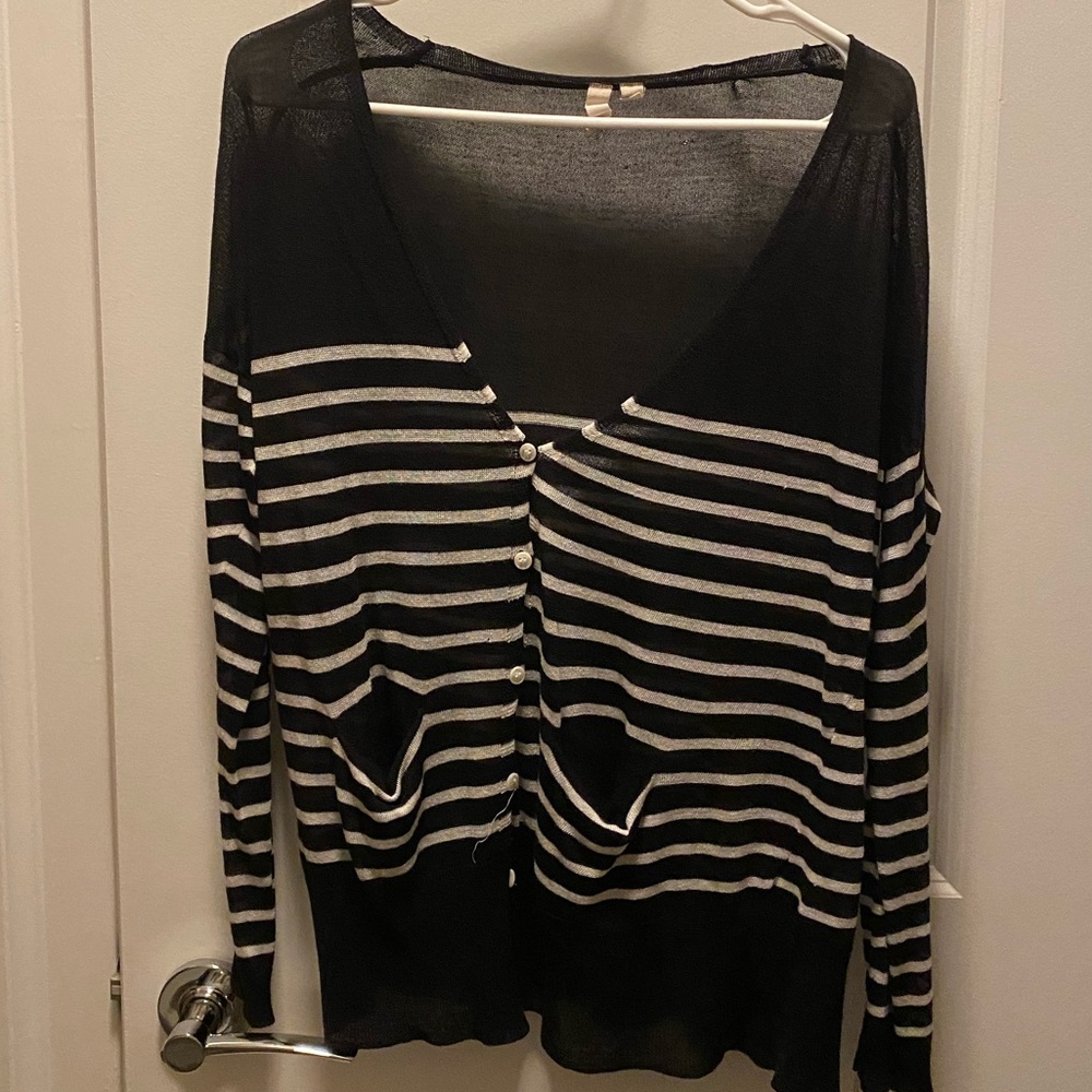 Lightweight black and white striped cardigan